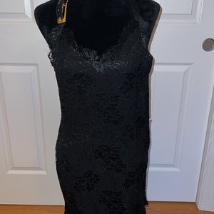 Vintage Christian Dior Black Silk Lace Halter Dress